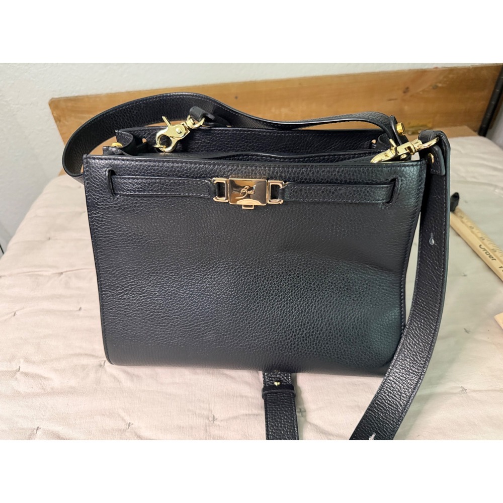 Buti Italy‎ Black Pebbled Leather Satchel Handbag Gold Hardware Crossbody Bag